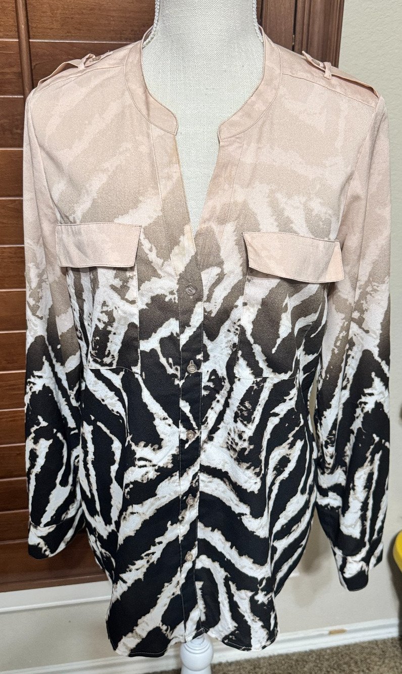 Calvin Klein Size M Animal Print Button Front Blouse career office shirt